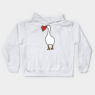 Left Facing Goose with Red Heart in Beak Kids Hoodie